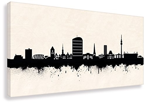 Kunst Druck auf Leinwand - Skyline Dortmund SW (Div. Größen) Bild fertig auf Keilrahmen ! Graffiti Like Banksy Art Gemälde Kunstdrucke, Wandbilder (60x120cm)
