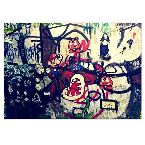 Druck auf leinwand Banksy Graffiti - Bild Super Mario Collage ! Bild fertig auf Keilrahmen !Kunstdrucke, Wandbilder, Bilder zur Dekoration - Bank (30x40cm)