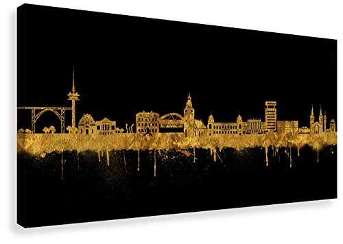 Kunstbruder Wandbild - Wuppertal Skyline Gold (Div. Formate) - Kunstdruck auf Leinwand Streetart Bild Panorama Loungebild 50x100cm