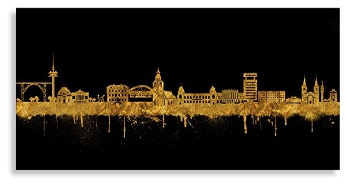 Kunstbruder Wandbild - Wuppertal Skyline Gold (Div. Formate) - Kunstdruck auf Leinwand Streetart Bild Panorama Loungebild 50x100cm