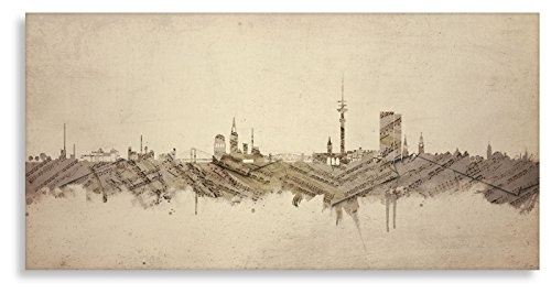 Kunstbruder Hamburg Skyline Panorama - Musiknoten (Div. Größen) 3D 4cm - Streetart Kunst Druck auf Leinwand Wandbild Zimmerbild Musikbild 100x200cm