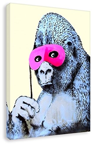 Banksy Graffiti - Gorilla - Bild fertig auf Keilrahmen! Pop Art Gemälde Kunstdruck Wandbild Dekoration Druck auf Leinwand (100x70cm)