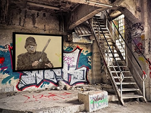 Kunstbruder English Monkey Police by Rahmen/gerahmt- Kunst Druck auf Leinwand - vom Kölner Künstler/Graffiti Wandbilder Banksy Art Gemälde Banksy Kunstdrucke (30x40cm)