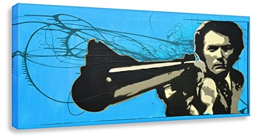 Wandbild - Clean Eastwood - Blau (Div. Grössen) 3D 4cm - Kunstdruck auf Leinwand - Streetart Bild Loftbild 100x200cm