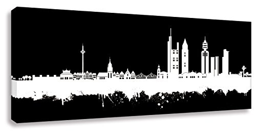 Kunstbruder Skyline Frankfurt Schwarz (Div. Größen) - Leinwandbild Geschenk-Idee Panorama Wandbild Street Art Schlafzimmerbild 80x200cm