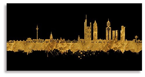 Kunstbruder Leinwandbild - Frankfurt Skyline Gold (Div. Größen) - Wandbild Streetart Like Banksy Kunstbild Druck Panorama Bürobild Loungebild 100x200cm