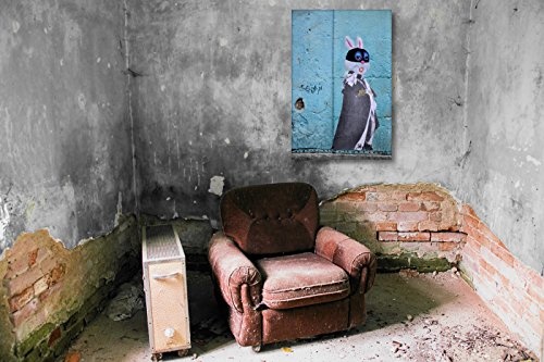 Kunstbruder Loungebild Wandbild - Secret Bunny (Div. Grössen) Wandbild 3D 4cm - Kunst Druck auf Leinwand/Graffiti Like Banksy Bild 105x160cm