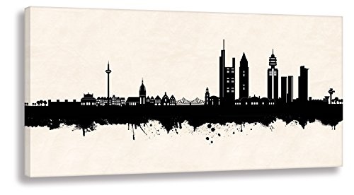 Kunstbruder Wandbild - Frankfurt Skyline SW (Div. Größen) 3D 4cm - Kunstdruck auf Leinwand Streetart Like Banksy Wand-Dekoration Bürobild 90x180cm