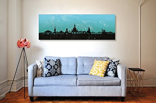 Kunstbruder Streetart Gemälde - Dresden Skyline - Türkis (Div. Grössen) 3D 4 cm - Kunstdruck auf Leinwand Zimmerbild Wandbild 70x120cm