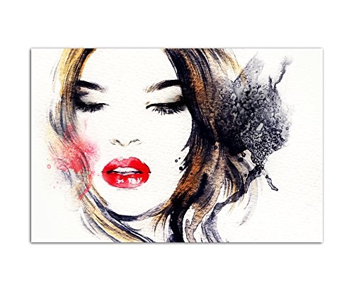 Paul Sinus Art 120x80cm - WANDBILD Handmalerei Frau Mädchen Gesicht Gemälde - Leinwandbild auf Keilrahmen Modern Stilvoll - Bilder und Dekoration