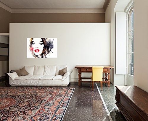 Paul Sinus Art 120x80cm - WANDBILD Handmalerei Frau Mädchen Gesicht Gemälde - Leinwandbild auf Keilrahmen Modern Stilvoll - Bilder und Dekoration