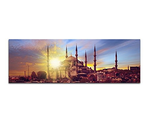 Wandbild auf Leinwand als Panorama in 150x50cm Istanbul Moschee Sonnenuntergang Wasser