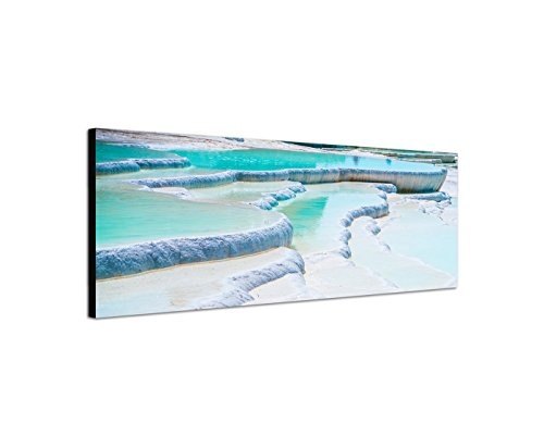 Wandbild auf Leinwand als Panorama in 150x50cm Türkei Sinterterrassen Wasser Steine
