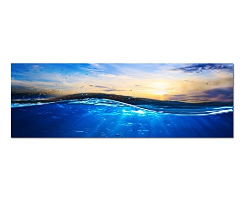 Wandbild auf Leinwand als Panorama in 150x50cm Wasser Welle Sonnenuntergang Luftblasen