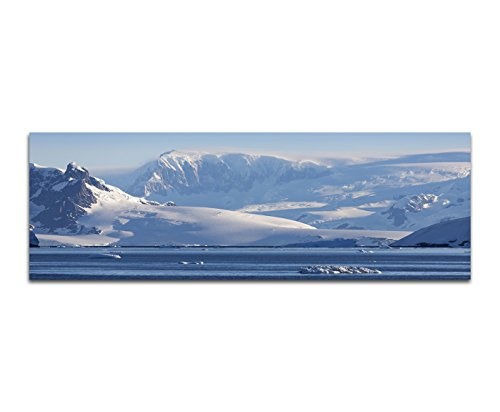 Wandbild auf Leinwand als Panorama in 150x50cm Antarktis Wasser Berge Schnee Eis Dunst