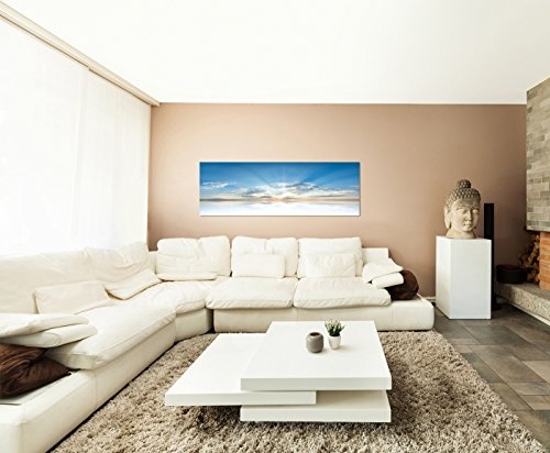 Wandbild auf Leinwand als Panorama in 150x50cm Wolkenschleier Sonne Wasser Spiegelung