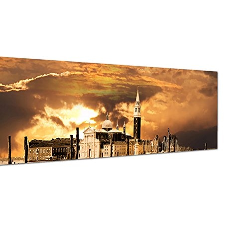 Wandbild auf Leinwand als Panorama in 150x50cm Venedig Gondeln Wasser Sonnenuntergang