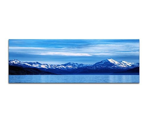 Wandbild auf Leinwand als Panorama in 150x50cm Berge Schnee Wasser Wolkenschleier