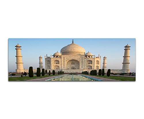 Wandbild auf Leinwand als Panorama in 150x50cm Indien Taj Mahal Wasser Spiegelung