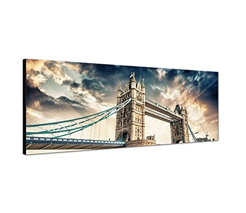 Wandbild auf Leinwand als Panorama in 150x50cm London Tower Bridge Wasser Wolkenhimmel