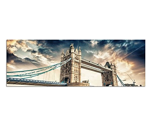 Wandbild auf Leinwand als Panorama in 150x50cm London Tower Bridge Wasser Wolkenhimmel