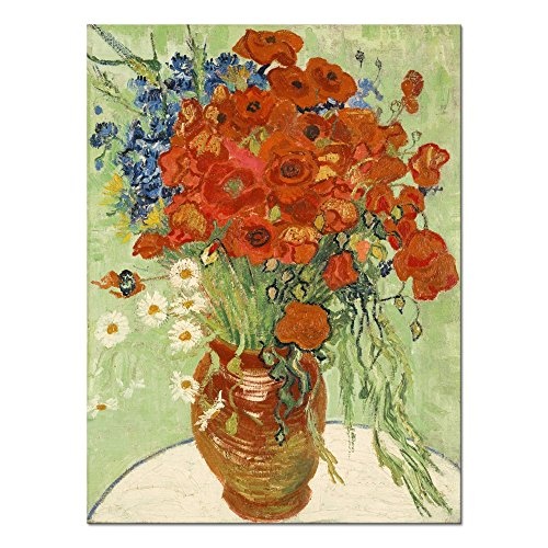 Wieco Art Mohnblumen und Gänseblümchen, Kunstdruck auf Leinwand, Vincent van Gogh, Öl-Gemälde, Reproduktion, Blumen, Dekoration, Kunstwerk, Bilder auf Leinwand, Wandkunst, für Zuhause, Büro
