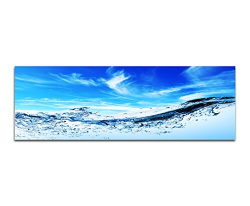 Wandbild auf Leinwand als Panorama in 150x50cm Wasser Welle Blasen Himmel Wolkenschleier