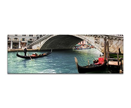 Wandbild auf Leinwand als Panorama in 150x50cm Italien Venedig Brücke Wasser Gondeln