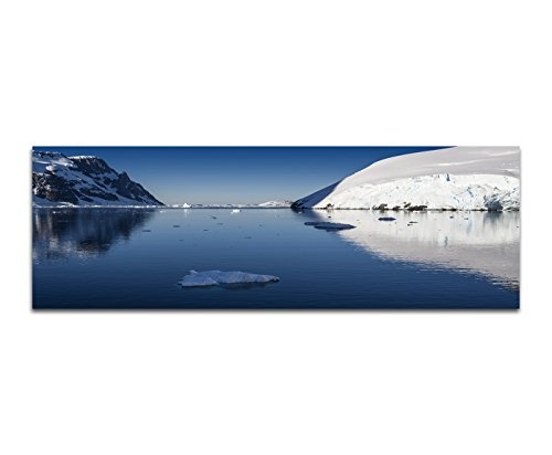 Wandbild auf Leinwand als Panorama in 150x50cm Antarktis Wasser Eisberge Schneelandschaft