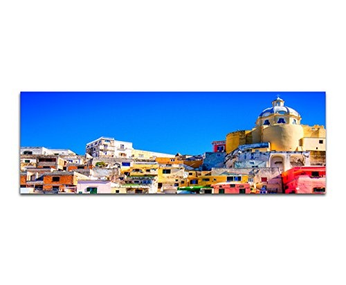 Wandbild auf Leinwand als Panorama in 150x50cm Italien Neapel Häuser Wasser Boote