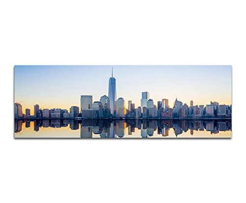Wandbild auf Leinwand als Panorama in 150x50cm Manhattan Skyline Wasser Morgenlicht