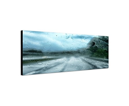 Wandbild auf Leinwand als Panorama in 150x50cm Auto Frontscheibe Regen Wasser