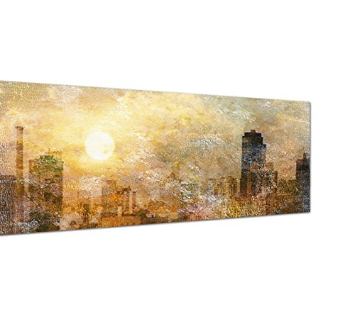 Wandbild auf Leinwand als Panorama in 150x50cm Stadt Wasser Sonne Wolken