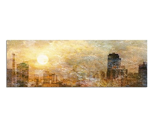 Wandbild auf Leinwand als Panorama in 150x50cm Stadt Wasser Sonne Wolken