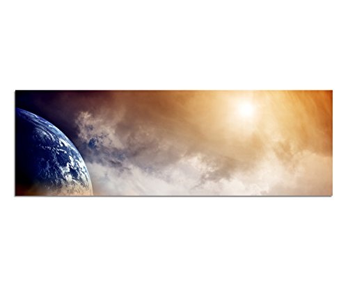 Wandbild auf Leinwand als Panorama in 150x50cm Weltall Planet Erde Wolken Dunst