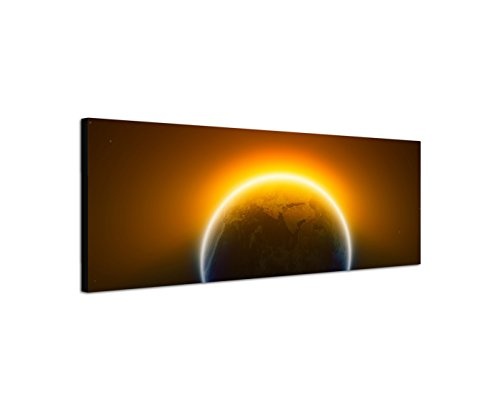 Wandbild auf Leinwand als Panorama in 150x50cm Weltall Planet Erde Erwärmung