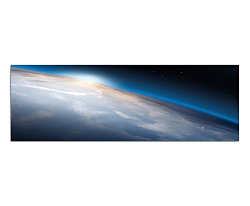 Wandbild auf Leinwand als Panorama in 150x50cm Planet Erde Weltall Sonne
