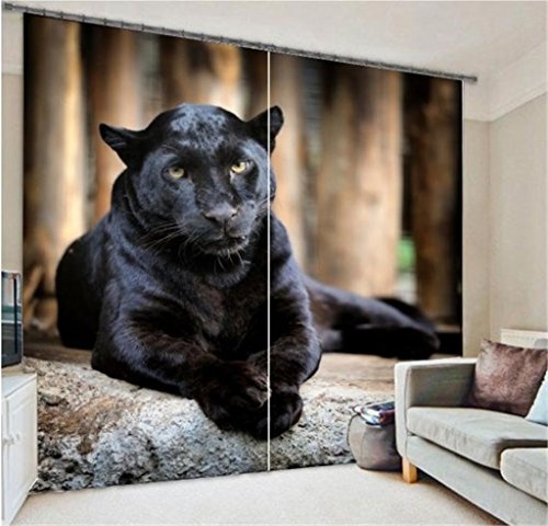 GFYWZ Vorhänge 3D Tier Panther Dreidimensionalen visuellen Raum Print Polyester Stoffe Anti-UV-Schattentuch Solid Thermal Home Decor Wohnzimmer Fenster Vorhänge, Wide 2.03x high 2.13