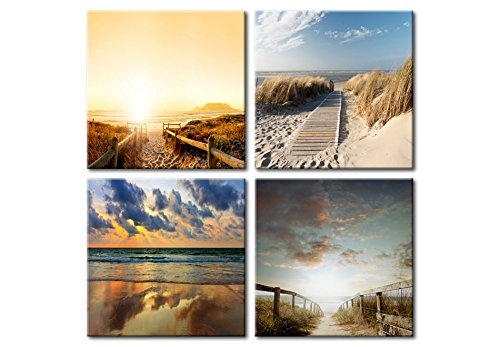 murando - Bilder Meer 80x80 cm - Vlies Leinwandbild - 4 TLG - Kunstdruck - modern - Wandbilder XXL - Wanddekoration - Design - Wand Bild - Canvas - Sand Strand See Natur Landschaft c-B-0050-b-i