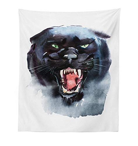 Tierische Tapisserie, wild lebende Tiere wütend Panther Aquarell Portrait Brushstroke Artful Print, Stoff Wand hängen Dekor für Schlafzimmer Wohnzimmer Schlafsaal