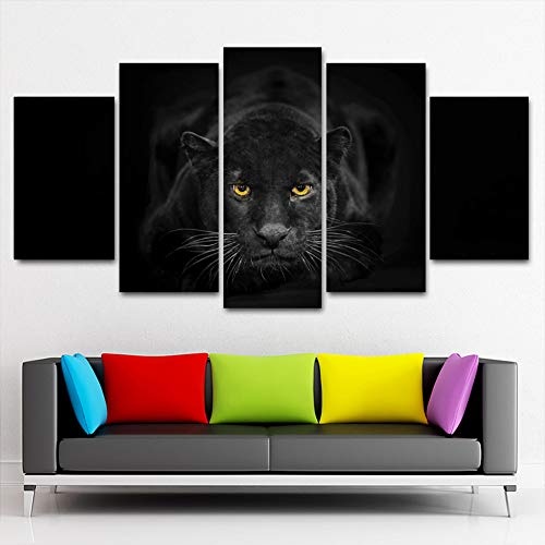 MLIJB ACCEY 5 Panles Split Home Decor Artikel Black Panther Kunstdruck auf Leinwand, Panther aufgeteilte Leinwand, Tier 5-Panel-Leinwand, Kunstdruck auf Leinwand, S3-Rahmen