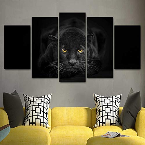 MLIJB ACCEY 5 Panles Split Home Decor Artikel Black Panther Kunstdruck auf Leinwand, Panther aufgeteilte Leinwand, Tier 5-Panel-Leinwand, Kunstdruck auf Leinwand, S3-Rahmen