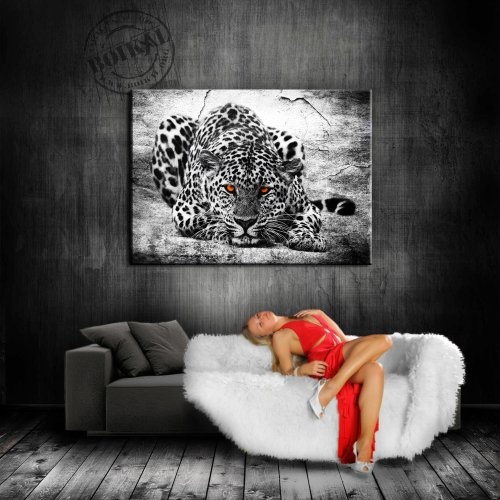 Leinwandbild Leopard Attack s/w / Bild 120x80cm / Leinwandbild fertig auf Keilrahmen / Leinwandbilder, Wandbilder, Poster, Pop Art Gemälde, Kunst - Deko Bilder