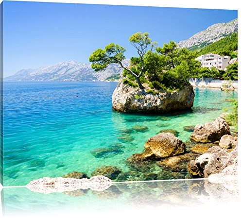 Wunderschöner Dalmatia Strand in Kroatien, Format: 120x80 auf Leinwand, XXL riesige Bilder fertig gerahmt mit Keilrahmen, Kunstdruck auf Wandbild mit Rahmen, günstiger als Gemälde oder Ölbild, kein Poster oder Plakat