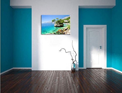 Wunderschöner Dalmatia Strand in Kroatien, Format: 120x80 auf Leinwand, XXL riesige Bilder fertig gerahmt mit Keilrahmen, Kunstdruck auf Wandbild mit Rahmen, günstiger als Gemälde oder Ölbild, kein Poster oder Plakat