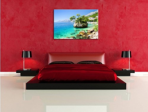 Wunderschöner Dalmatia Strand in Kroatien, Format: 120x80 auf Leinwand, XXL riesige Bilder fertig gerahmt mit Keilrahmen, Kunstdruck auf Wandbild mit Rahmen, günstiger als Gemälde oder Ölbild, kein Poster oder Plakat