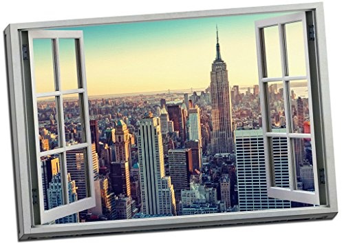 Skyline New York 3D Effekt für Fenster, Leinwanddruck, Kunstdruck, 76,2 x 50,8 cm