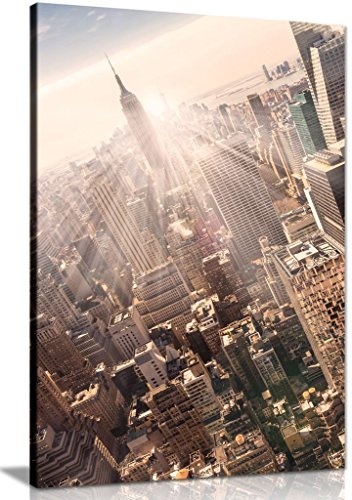 Panther Print Kunstdruckcanvas New York Citys Manhattan Skyline, Empire State Building & Wolkenkratzer, Leinwand fürs Büro, A2 61x41 cm (24x16in)