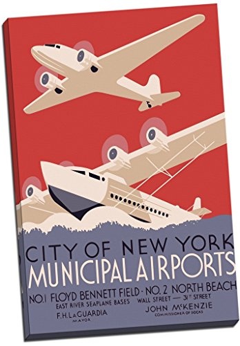 City Of New York Municipal Airports Retro Art Deco Canvas Print Picture Wall Art Large 30x20 Inches by Panther Print