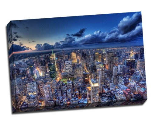 New York by Night Hdr Canvas Art Print Poster 76,2 x...